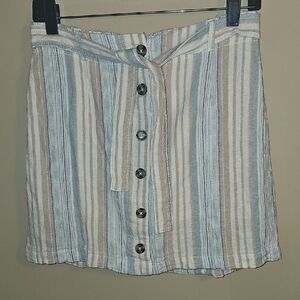 Da-sh Vertical Striped Button Mini Skirt in Blue & Beige